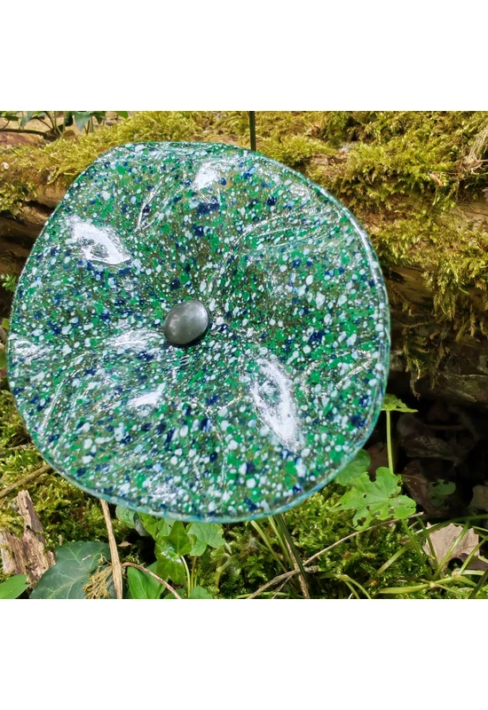 Ovális virág, transzparens alapon zöld-sötétkék pöttyökkel