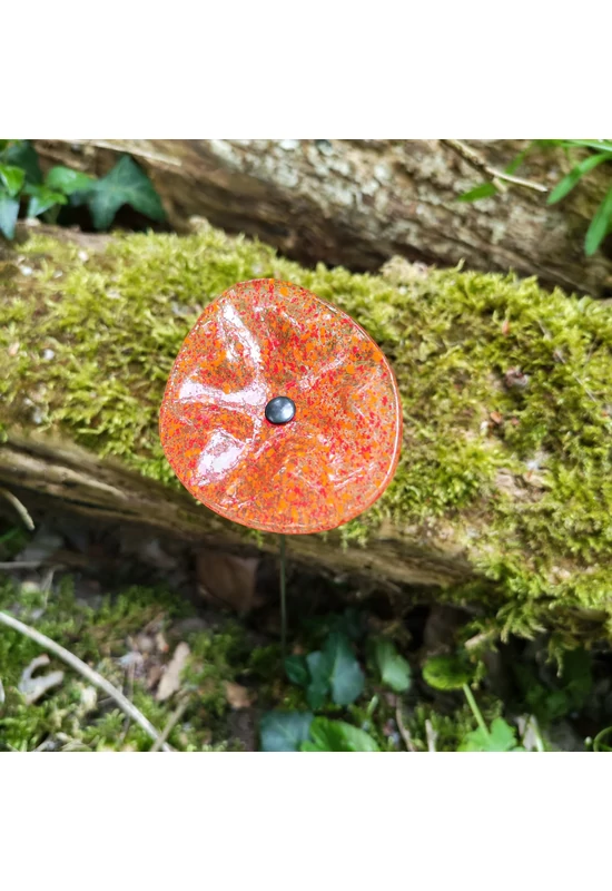 Transzparens alapszínű ovális üvegvirág  narancs-vörös pöttyökkel