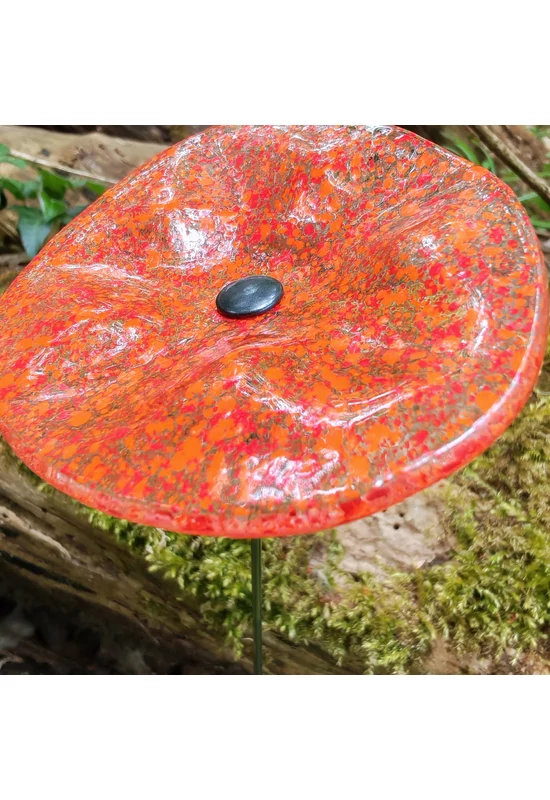 Transzparens alapszínű ovális üvegvirág  narancs-vörös pöttyökkel