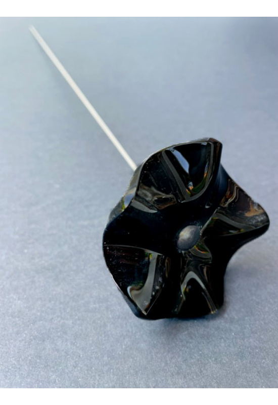 Kis méretű csillagvirág üveg virág beltérre fekete színben 43 cm -es rozsdamentes acélszáron