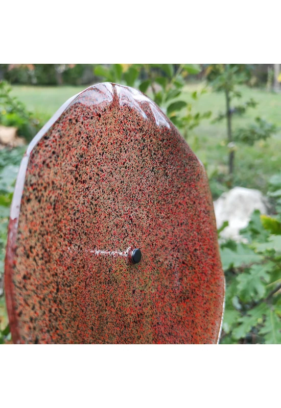 Nagy méretű 18 cm átmérőjű üveg virág kültérre transzparens- fekete-piros színben 100 cm -es rozsdamentes acélszáron