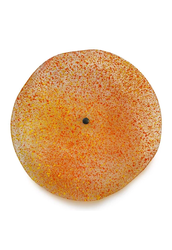 Nagy méretű 18 cm átmérőjű üveg virág kültérre transzparens- citromsárga-narancssárga színben 50 cm -es rozsdamentes acélszáron