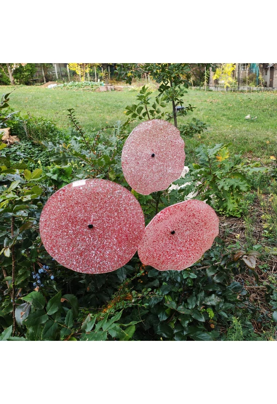 Nagy méretű 18 cm átmérőjű üveg virág kültérre transzparens- fehér-piros színben 100 cm -es rozsdamentes acélszáron