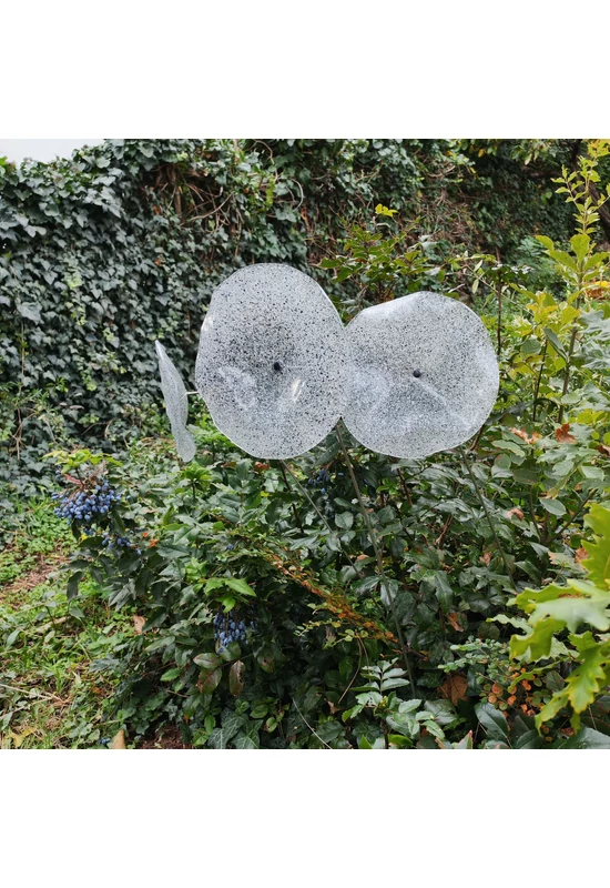 Large size glass flower for outdoor use in transparent, white, black colour with 1 meter stainless steel stem