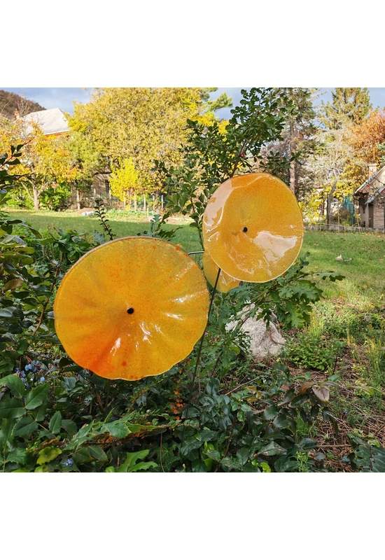 Large size glass flower for outdoor use in transparent, yellow, orange colour with 50 cm stainless steel stem