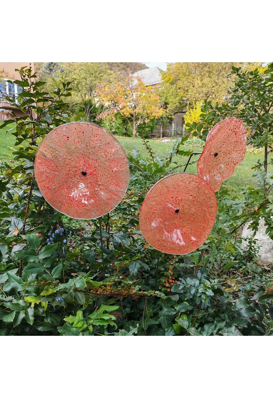 Large size glass flower for outdoor use in transparent, orange, red colour with 1 meter stainless steel stem
