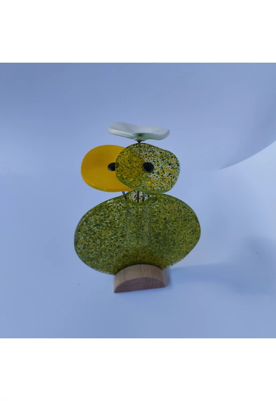 Kis Kerek Váza Szett Bükkfa Talppal, 13cm - Áttetsző Almászöld Sárga