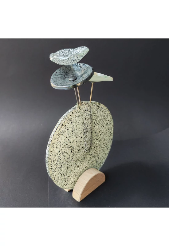 Kis kerek vázaszett bükkfa talppal, 13 cm - átlátszó fehér fekete