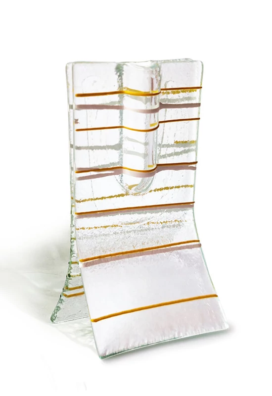 Small transparent vase with yellow-white stripes in 8x13 cm