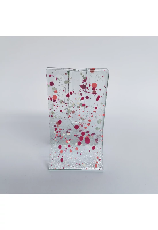 Small 8x13 cm spotty vase  in fuscia-pink-white