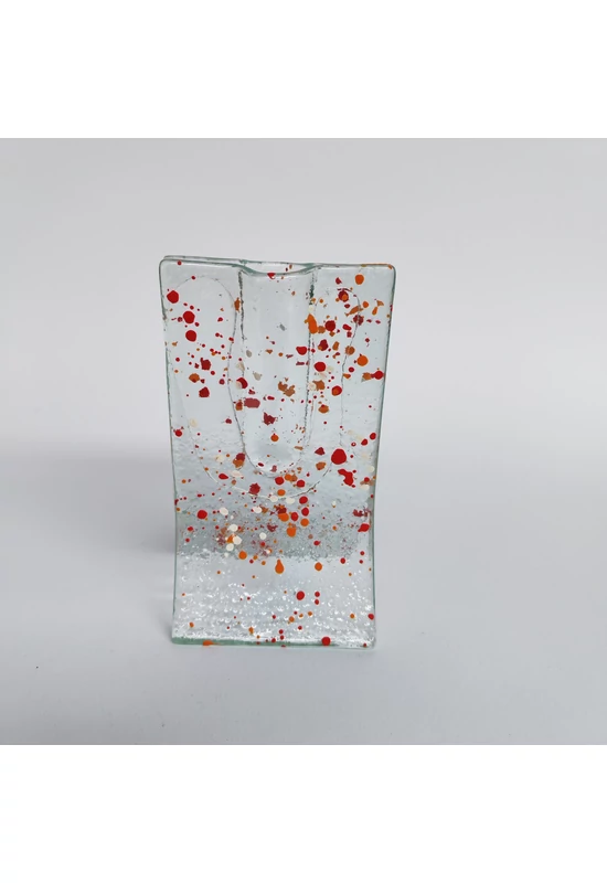 Kis méretű 8x13 cm-es pöttös váza  piros-narancs-fehér színállásban