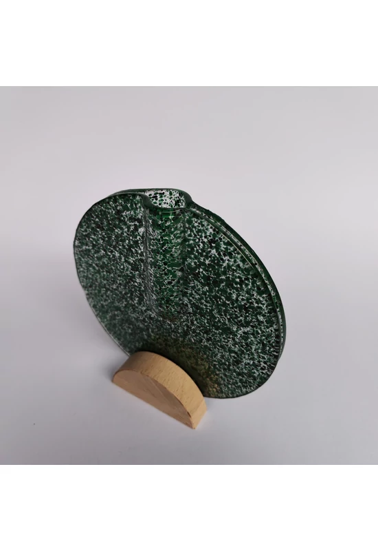 Kis kerek váza bükkfa talppal, 13 cm - átlátszó zöld fekete