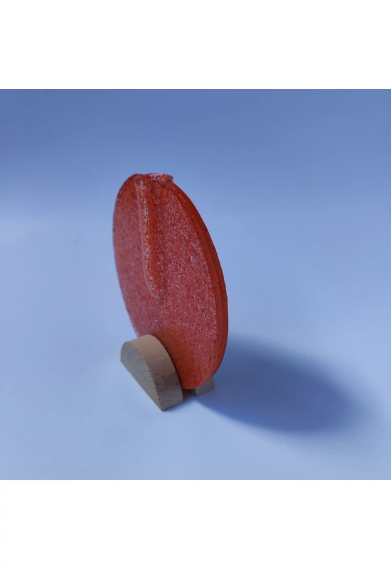 Kis kerek váza bükkfa talppal, 13 cm - átlátszó narancssárga piros