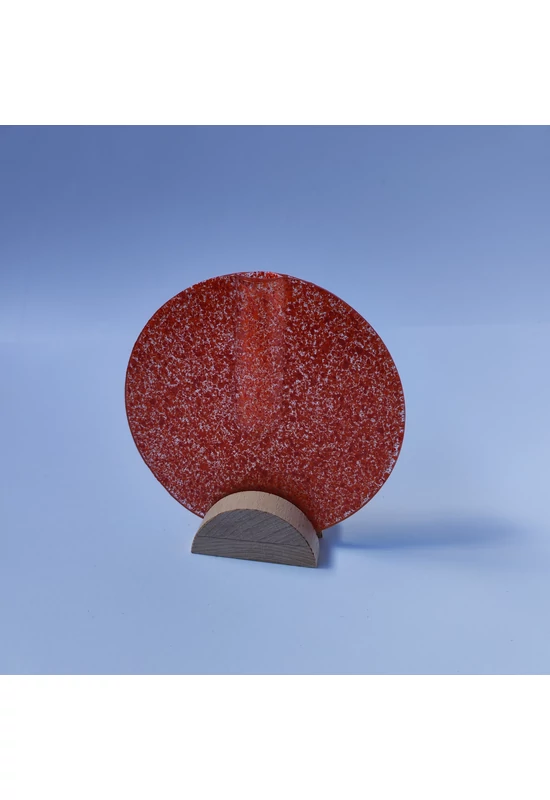 Kis kerek váza bükkfa talppal, 13 cm - átlátszó narancssárga piros