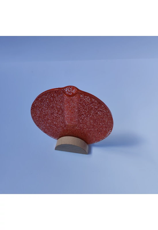 Kis kerek váza bükkfa talppal, 13 cm - átlátszó narancssárga piros