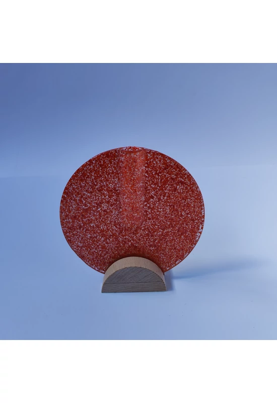 Kis kerek váza bükkfa talppal, 13 cm - átlátszó narancssárga piros