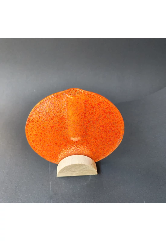 Kis kerek váza bükkfa talppal, 13 cm - átlátszó narancssárga piros