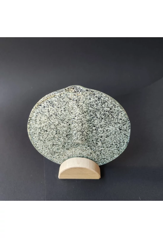 Kis kerek váza bükkfa talppal, 13 cm - átlátszó fehér fekete