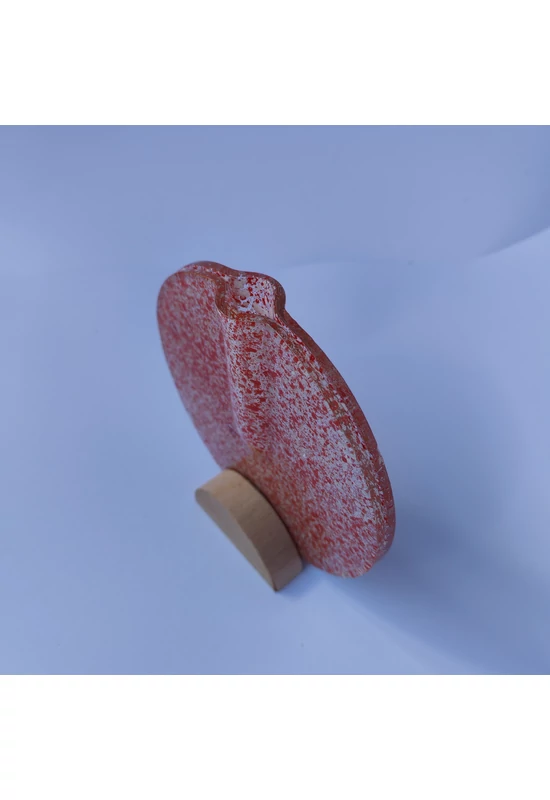 Kis kerek váza bükkfa talppal, 13 cm - átlátszó vörös-fehér