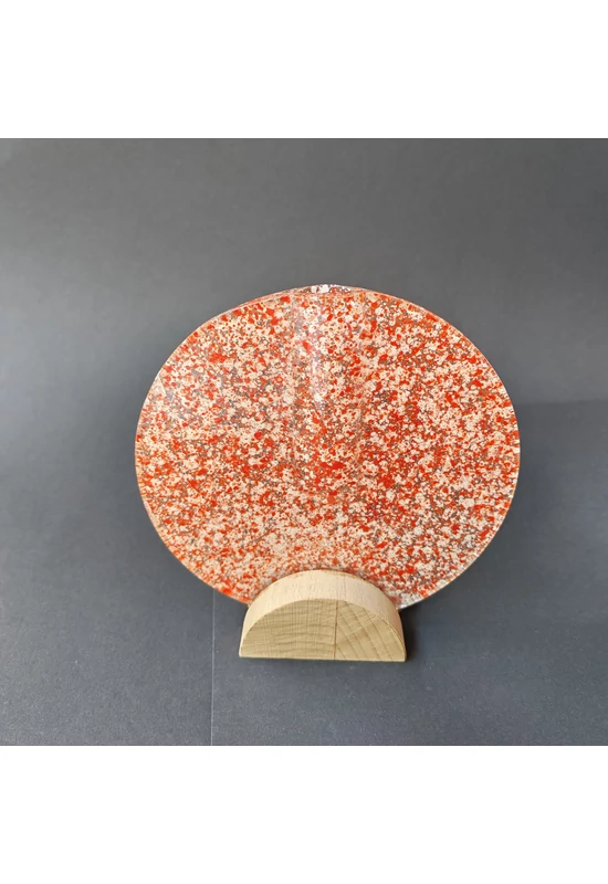 Small Round Vase with Beech Wood Base, 13cm - Transpatent Red White