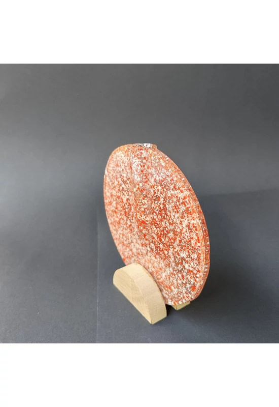 Kis kerek váza bükkfa talppal, 13 cm - átlátszó vörös-fehér