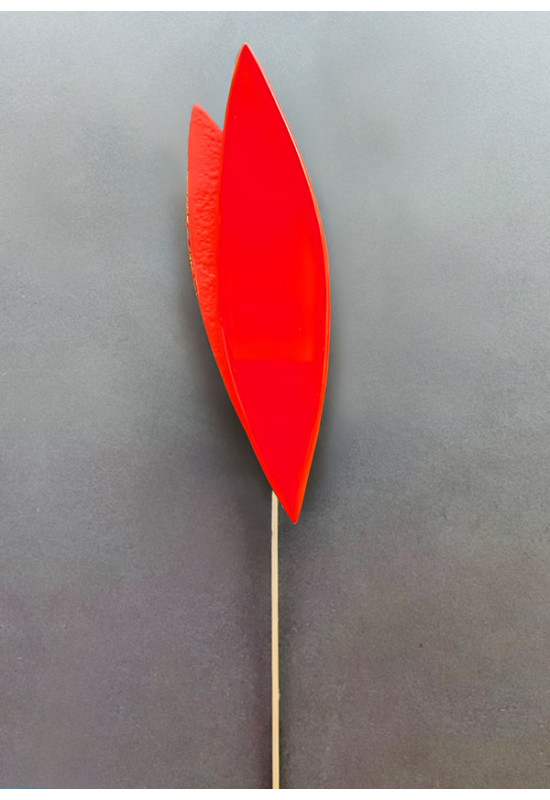 Üveg levél beltérre piros színben 43 cm -es rozsdamentes acélszáron