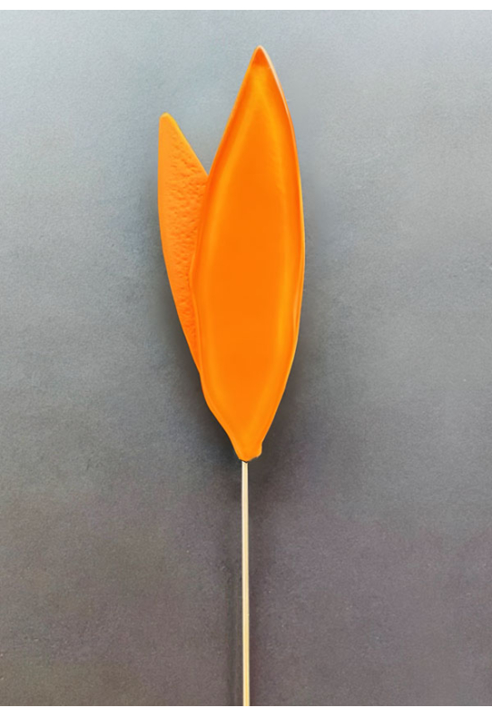 Üveg levél beltérre narancs színben 43 cm -es rozsdamentes acélszáron