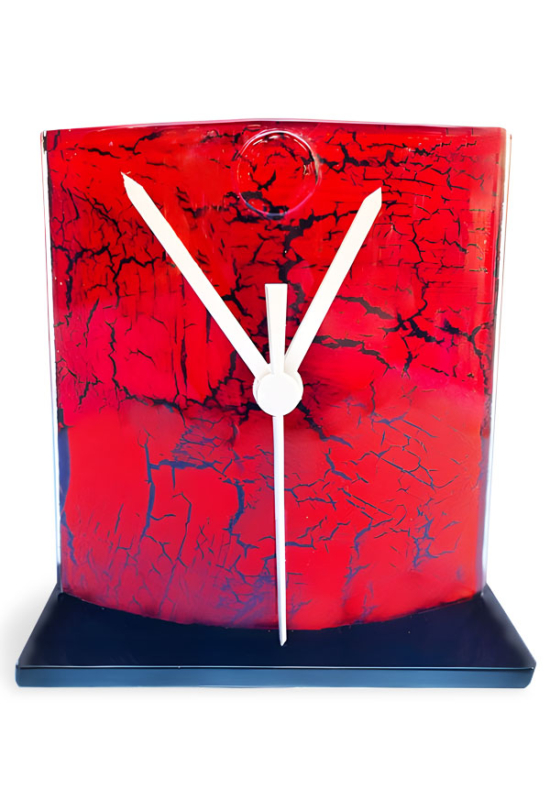 Crakled piros  asztali óra 12x14 cm-es méretben