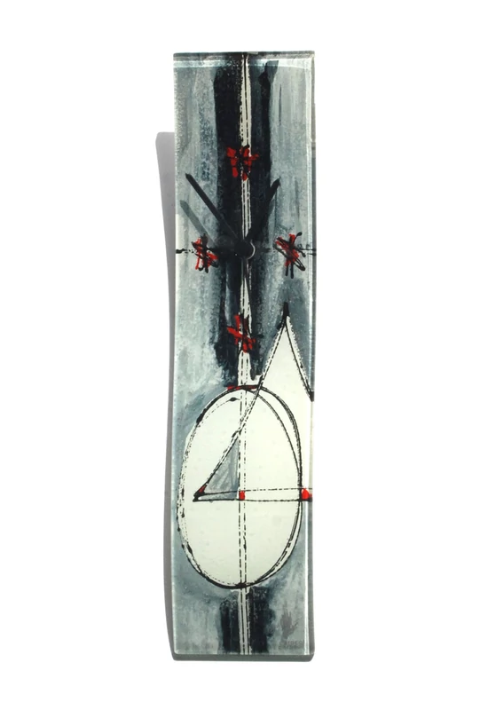 Geometry szürke-piros falióra 10x41 cm