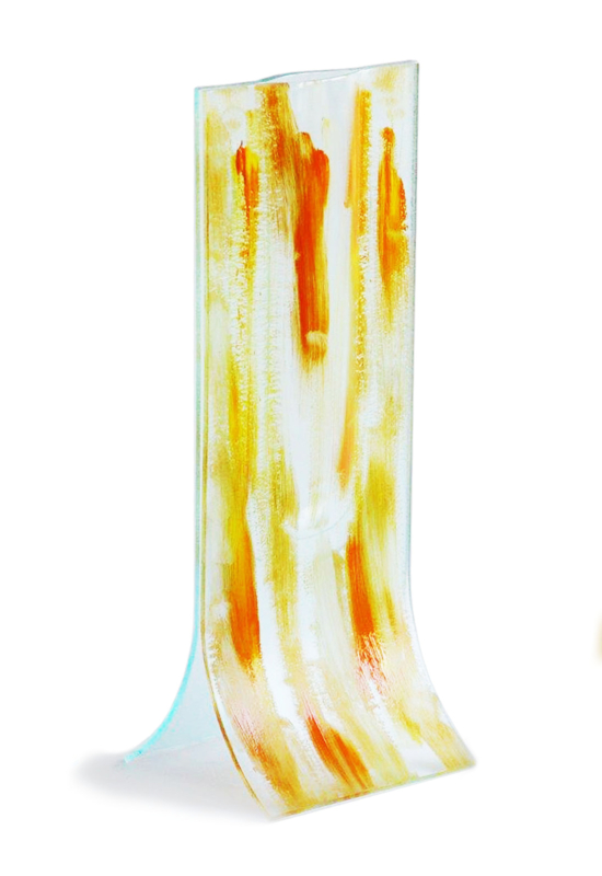 Transzparens alapú sárga-piros festésű váza 14x36 cm-es méretben