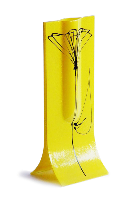 Sárga alapú váza fekete tulipán mintával 14x36 cm-es méretben