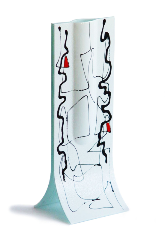 Miró fehér-fekete-piros mintájú váza 14x36 cm-es méretben