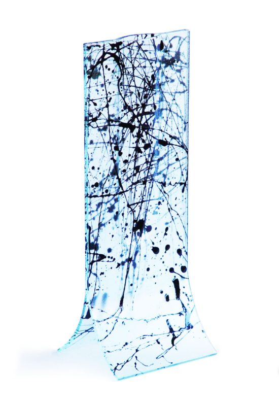Natural transzparens-fekete fröcskölt mintájú váza 14x36 cm-es méretben