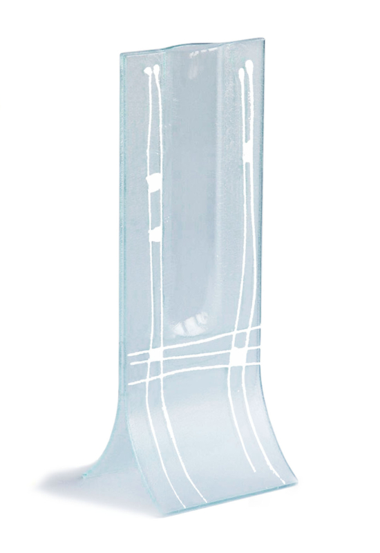 Transzparens alapú váza fehér vonalas mintával 14x36 cm-es méretben