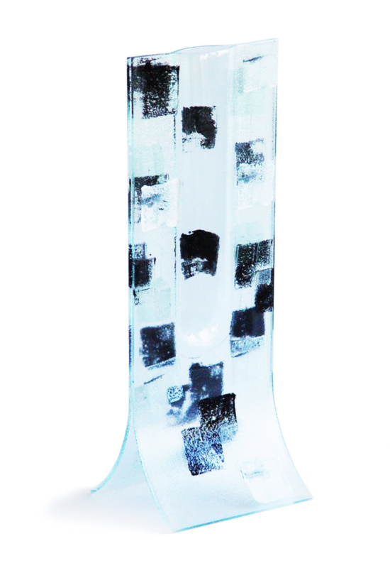 Transzparens alapú váza fekete-fehér négyzetes mintával 14x36 cm-es méretben