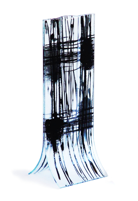Transzparens alapú váza fekete csíkozott mintával 14x36 cm-es méretben