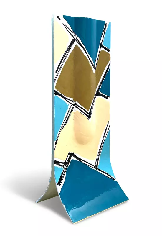 Patchwork Turqouise-Gold vase 14x36 cm