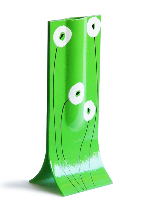 Zöld alapú váza fekete-fehér pipacs mintával 14x36 cm-es méretben