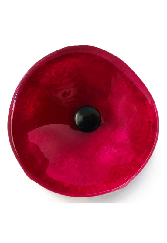 Kis méretű kerek üveg virág beltérre vörösbor színben 43 cm -es rozsdamentes acélszáron