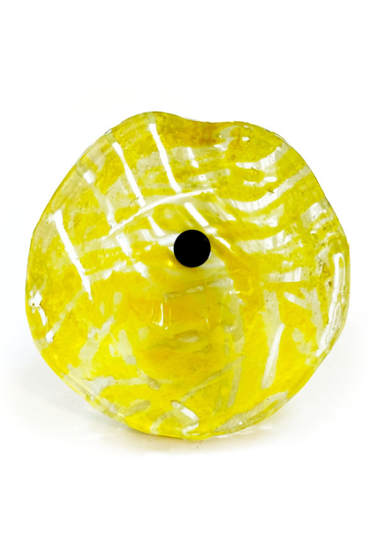 Közepes méretű üveg kála virág kültérre transzparens-sárga színben 50 cm -es rozsdamentes acélszáron