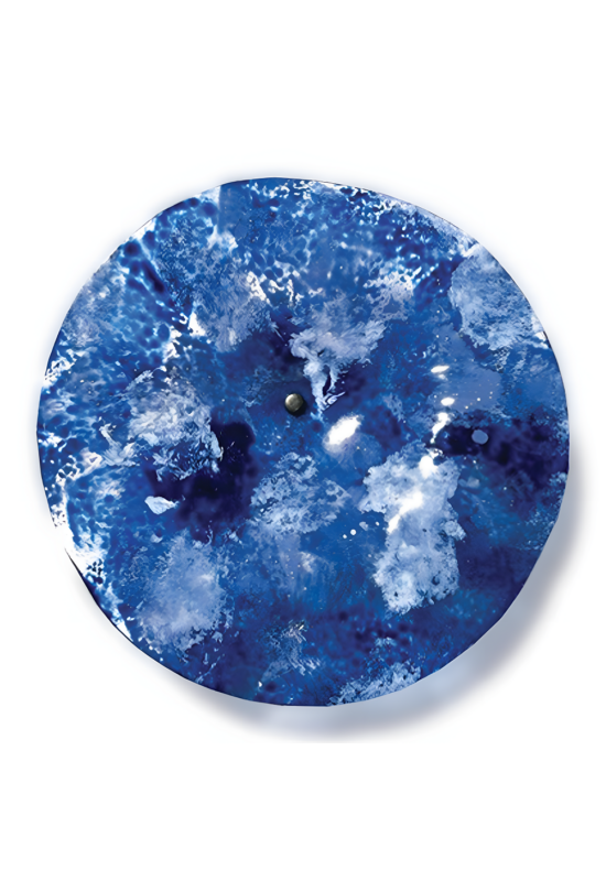 Nagy méretű 18 cm átmérőjű üveg virág kültérre kék-fehér színben 100 cm -es rozsdamentes acélszáron