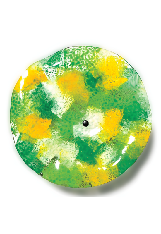 Nagy méretű 18 cm átmérőjű üveg virág kültérre sárga-zöld-fehér színben 100 cm -es rozsdamentes acélszáron