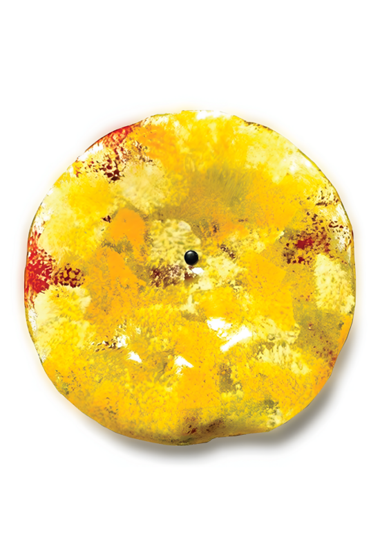 Nagy méretű 18 cm átmérőjű üveg virág kültérre sárga-piros-fehér színben 100 cm -es rozsdamentes acélszáron