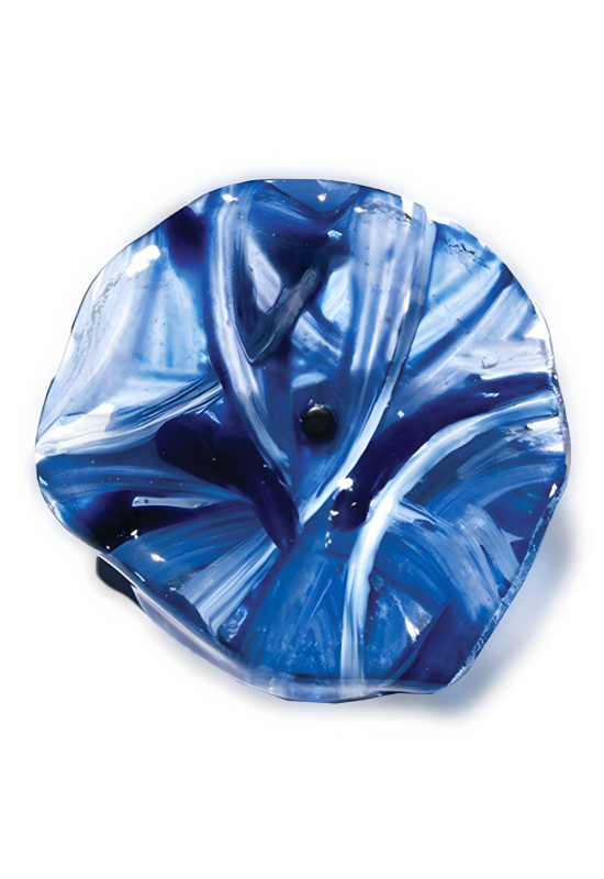 Közepes méretű üveg tölcsér virág kültérre kék-fehér színben 50 cm -es rozsdamentes acélszáron