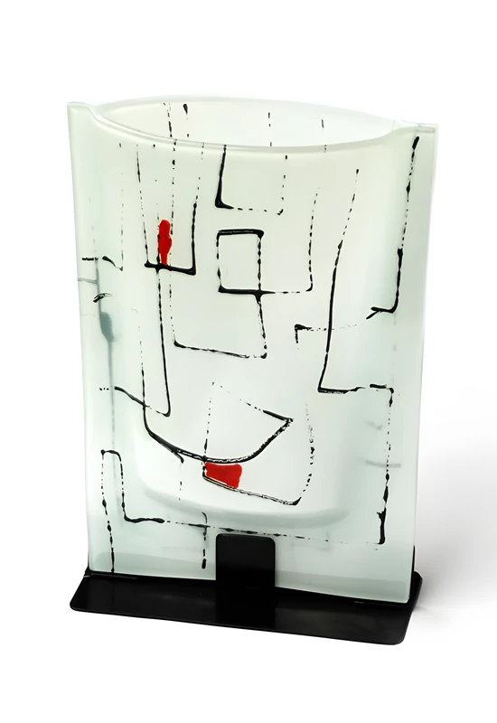 Nagy méretű fehér-fekete-piros mintájú váza 23x28 cm-es méretben