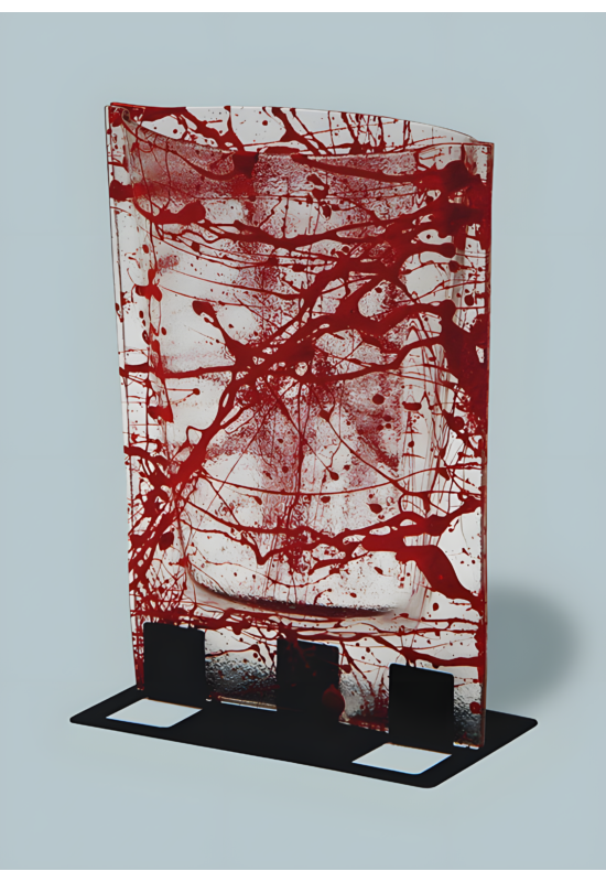 Nagy méretű piros-transzparens mintájú váza 23x28 cm-es méretben