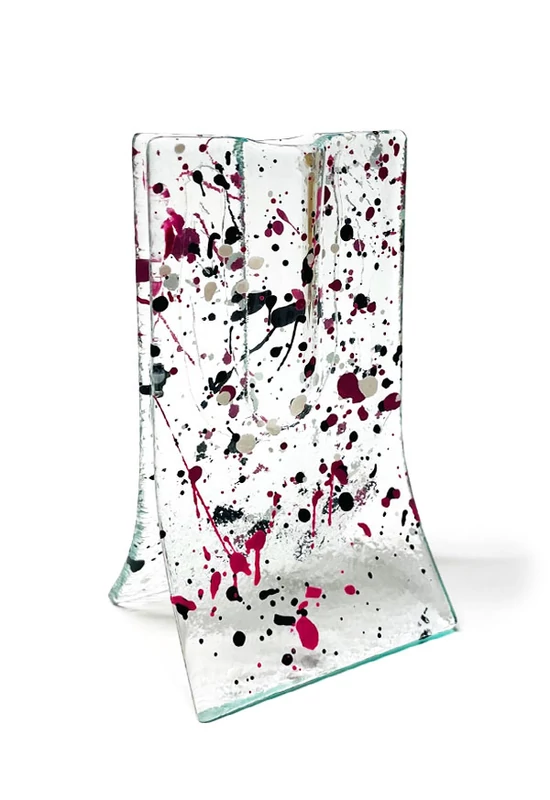 Kis méretű 8x13 cm-es pöttyös váza  fuscia-fehér-fekete színállásban